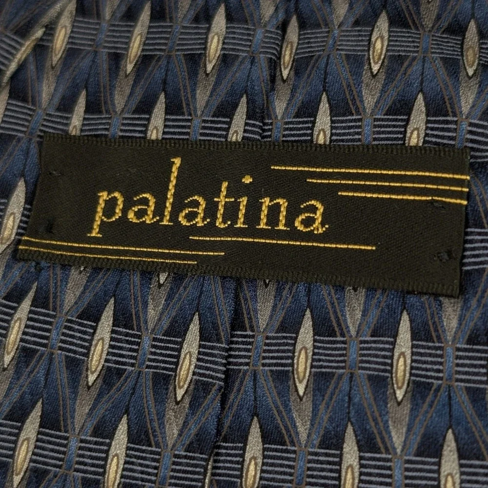Palatina Geometric‎ 100% Silk Wide Neck Tie Size 4 x 57 Blue Green Tan Patterned